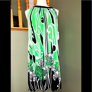 NWT - Robbie Bee Patterned Dress in black, green and white.